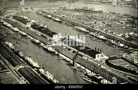 East India Docks, flancs noirs, Londres UK en 1933 Banque D'Images