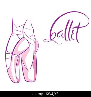 Hand drawn old style de lettrage mot Ballet. Vector illustration avec les danseurs de ballet de jambes portant des pointes. Illustration de Vecteur