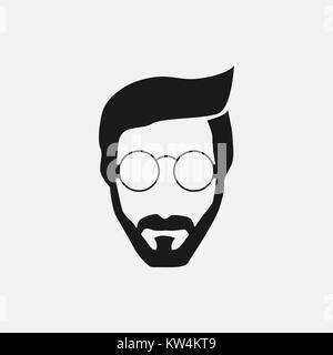 Hipster barbu visage silhouette noire. Vector illustration Banque D'Images