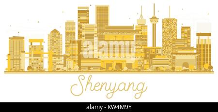 La Chine Shenyang City skyline silhouette d'or. Vector illustration. Concept de voyages d'affaires. La ville de Shenyang avec repères. Illustration de Vecteur