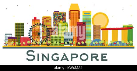 Singapour avec bâtiments couleur isolé sur fond blanc. Vector Illustration. Les voyages d'affaires et tourisme Concept. Paysage urbain de Singapour Illustration de Vecteur