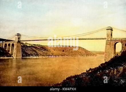Pont de La Roche-Bernard pont sur la Vilaine, France, 1883. À partir de la Bibliothèque publique de New York. Remarque : l'image a été colorisée numériquement à l'aide d'un processus moderne. Les couleurs peuvent ne pas être exacts à l'autre. Banque D'Images