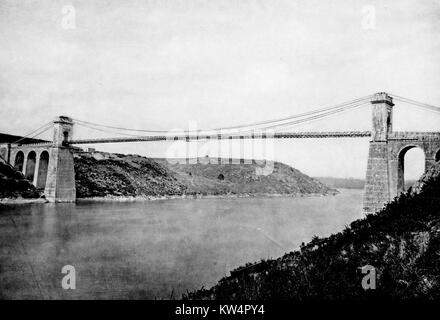 Pont de La Roche-Bernard pont sur la Vilaine, France, 1883. À partir de la Bibliothèque publique de New York. Banque D'Images