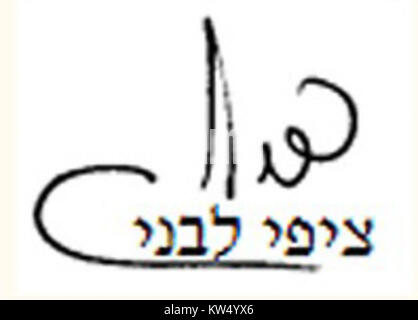 La signature de Tzipi Livni représente sa marque personnelle en tant qu'ancienne politicienne israélienne. Livni est connue pour son rôle dans la politique israélienne, y compris son mandat de vice-premier ministre et ministre des Affaires étrangères. Banque D'Images