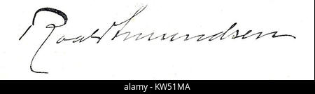 Roald Amundsen, le célèbre explorateur polaire norvégien, est connu pour ses expéditions en Arctique et en Antarctique. Cette signature est une représentation de son héritage en exploration. Banque D'Images