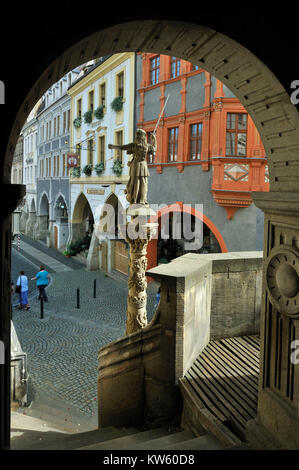 Dans la chaire annonce l'ancien hôtel de ville, Vieille Ville de G ?rlitz, Verkuendigungskanzel am Alten Rathaus Görlitz, Altstadt Banque D'Images