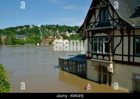 Dresde, en 2013, de l'eau élevé Loschwitz, Hochwasser 2013 Banque D'Images