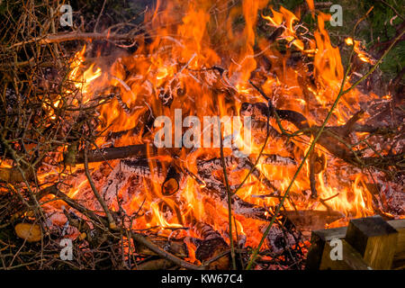 La combustion d'un feu de déchets dans le jardin Banque D'Images