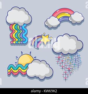 Définir des arcs-en-ciel avec nuages mignon vecteur illustration design Illustration de Vecteur