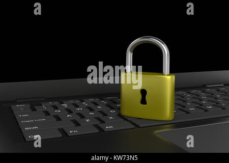 Sur le clavier de l'ordinateur portable cadenas 3D Illustration Banque D'Images