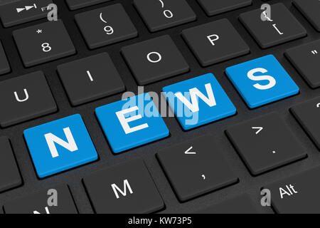 Clavier ordinateur noir avec bleu Nouvelles mot du texte sur les touches 3D Illustration Banque D'Images