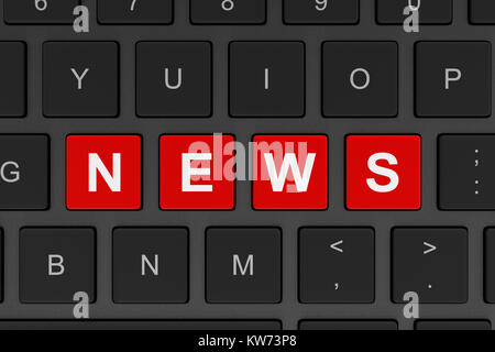 Clavier ordinateur noir avec rouge News mot du texte sur les touches 3D Illustration Banque D'Images