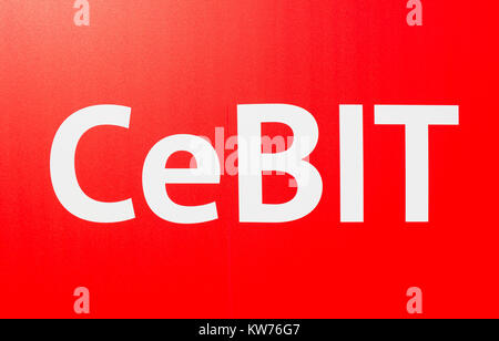 Le logo de la marque 'Cebit'.Le Cebit est le plus grand salon des technologies de l'information au monde. Banque D'Images
