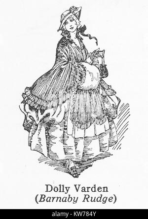 Charles Dickens 1812 à 1870 caractères -Dickens -1930's illustration - Dolly Varden de 'Barnaby Rudge' Banque D'Images