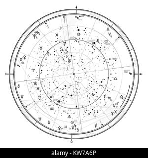 Carte céleste astrologique de l'hémisphère Nord. Horoscope du 1 janvier, 2018 (00:00 GMT). Banque D'Images