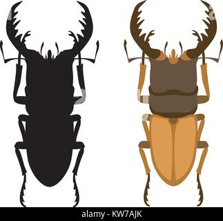 Beetle corne vector illustration silhouette style plat ensemble noir Illustration de Vecteur