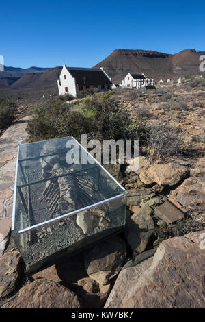 Fossil Trail, à la reproduction Bradysaurus squelette, Karoo national park rest camp, Western Cape, Afrique du Sud, septembre 2017 Banque D'Images