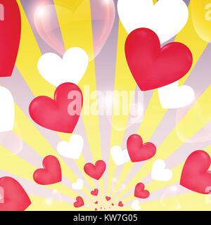 Happy Valentine day sunburst jaune coeurs, flying banner illustration vector eps10 Illustration de Vecteur