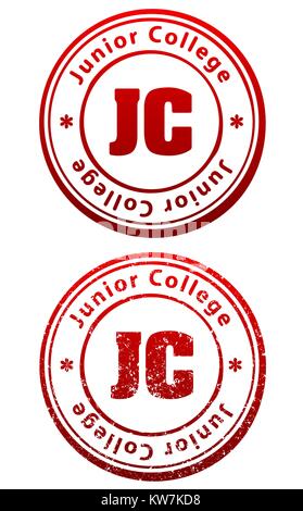 Paire de timbres en caoutchouc rouge dans le style grunge et solides avec légende Junior College et abréviation JC Illustration de Vecteur