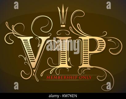 Décorées de riches VIP VIP seulement or et rouge avec couronne sur un bacground sombre. Illustration de Vecteur