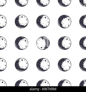 Lune motif transparent. Monochrome. Vintage design dessiné à la main. Thème de l'espace, des symboles. Stock vector illustration isolé sur fond blanc. Icônes lune noire Illustration de Vecteur