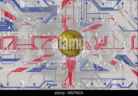 Connecté à un Bitcoin avec circuit imprimé Union Jack Design et couleurs Banque D'Images