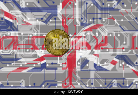 Connecté à un Bitcoin avec circuit imprimé Union Jack Design et couleurs Banque D'Images