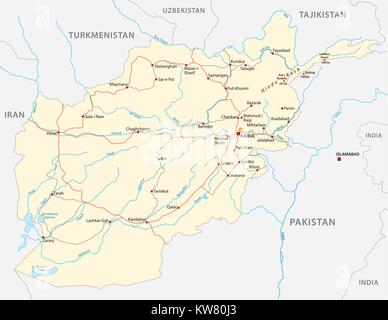 Afghanistan vector carte routière avec des villes importantes Illustration de Vecteur