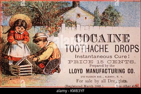 Publicité pour la cocaïne de dents tombe, montrant deux enfants jouer dehors, 1890. La permission de la National Library of Medicine. Banque D'Images