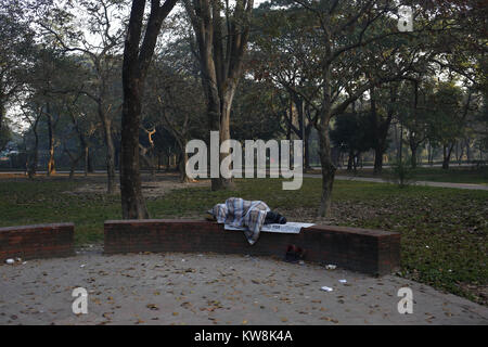 Dhaka, Bangladesh. Dec 30, 2017. Un sans-abri dort à un parc sur un matin d'hiver à Dhaka. Credit : Md. Mehedi Hasan/ZUMA/Alamy Fil Live News Banque D'Images