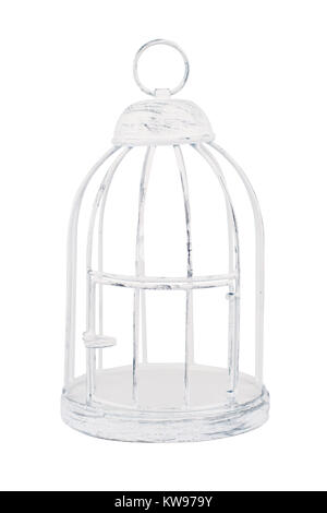 Bird Cage métallique vintage isolé sur fond blanc Banque D'Images