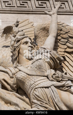 Le départ de 1792, détail (l'esprit de liberté) L'un des quatre reliefs sur l'Arc de Triomphe. Paris, France Banque D'Images