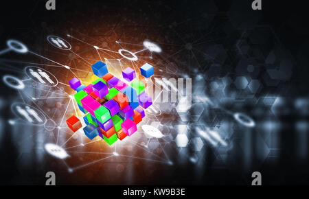 Image d'arrière-plan conceptuel avec la figure du cube et social des lignes de connexion. Le rendu 3D Banque D'Images