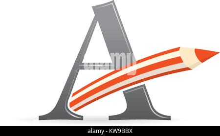 Logo avec une lettre de couleur gris combiné avec un crayon de couleur rouge - image vectorielle Illustration de Vecteur