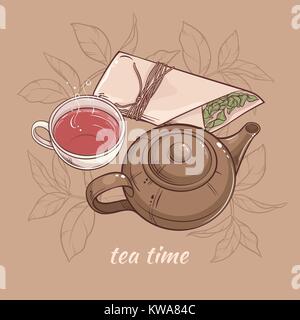 Théière avec tasse de thé Illustration de Vecteur
