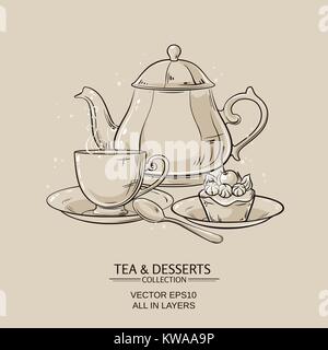 Thé et dessert Illustration de Vecteur