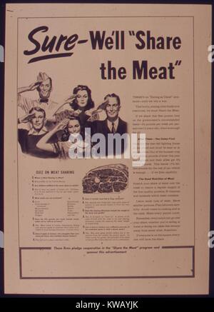 Guerre émises par le gouvernement poster éducatif encourageant les Américains à partager la viande, 1941. Banque D'Images