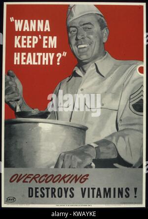 Guerre émises par le gouvernement poster éducatif encourageant les Américains à ne pas faire trop cuire les aliments, 1941. Banque D'Images