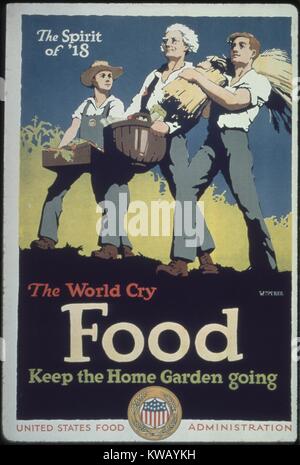 Gouvernement a publié l'affiche de guerre américains encourageants à jardin, 1917. Banque D'Images