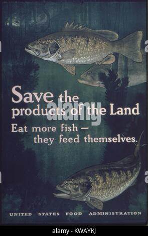 Guerre émises par le gouvernement poster éducatif encourageant les Américains à manger plus de poisson, 1918. Banque D'Images