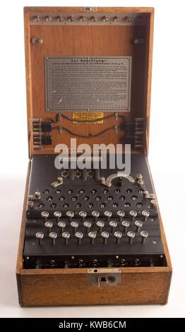 Enigma, la machine de chiffrement allemande a créé des codes pour envoyer des messages pendant la Deuxième Guerre mondiale. En utilisant des ordinateurs, des services de renseignement alliés à Benchley Park décodés seulement 10 % des communications Enigma en 1945. (BSLOC 2014 8 108) Banque D'Images