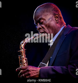 L'American funk et soul jazz saxophoniste Maceo Parker effectue un concert live au festival de musique SmukFest danoise en 2016. Le Danemark, 06/08 2016. Banque D'Images