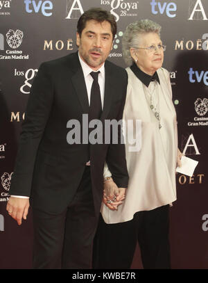 MADRID, ESPAGNE - 09 février : Carlos Bardem (Javier Bardem) et petite amie du frère de Celia Ges assiste à Goya Cinema Awards 2014 au Centro de Congresos Príncipe Felipe le 9 février 2014 à Madrid, Espagne : Javier Bardem Pilar Bardem Banque D'Images