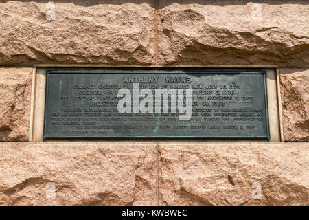 Plaque sur le Monument Général Anthony Wayne, Valley Forge National Historical Park, Valley Forge, Pennsylvania, United States. Banque D'Images