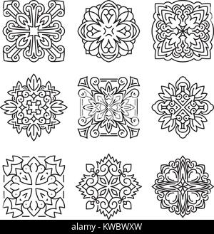 Ensemble de 9 différents éléments de conception dans un mono-style de ligne. Vector illustration pour la conception de logo, tatouages et autres. Illustration de Vecteur