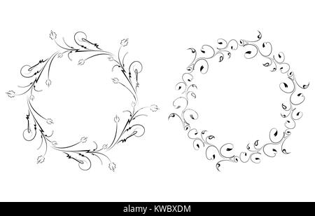 Paire de cadres ronds vintage floral pour votre conception. Vector illustration. Illustration de Vecteur