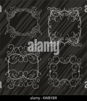 Ensemble de 4 cadres vintage luxe sur grunge background. Retro Vintage carte de vœux ou d'invitation. Illustration de Vecteur