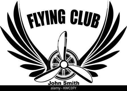 Flying Club John Smith résumé logo design avec paire d'ailes et de l'hélice Illustration de Vecteur