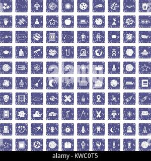 L'astronomie 100 icons set grunge sapphire Illustration de Vecteur