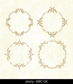 Ensemble de 4 cadres ronds vecteur élégant sur de vieux papier fond Illustration de Vecteur